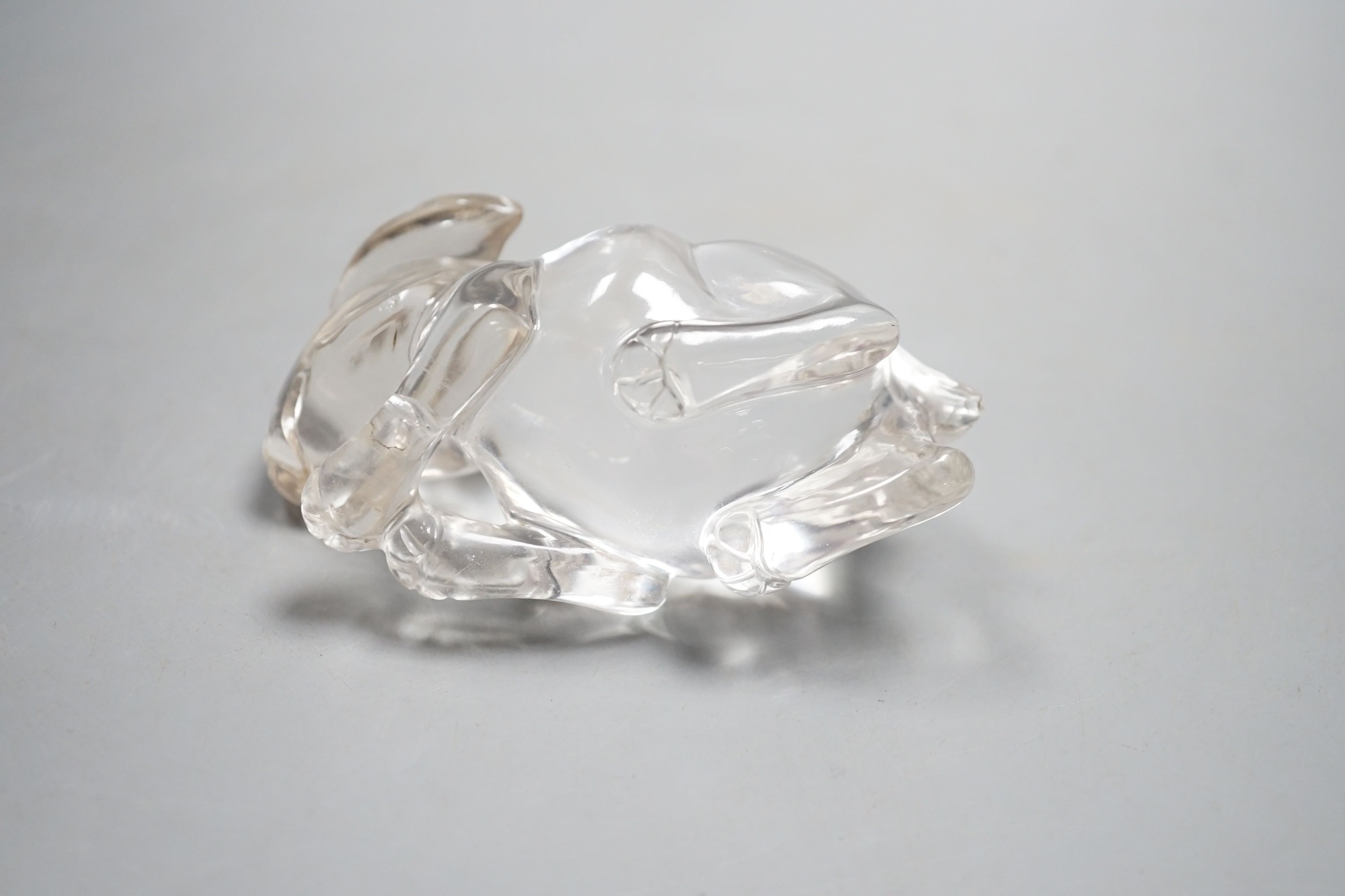A Chinese rock crystal carving of a recumbent rabbit, 11cm long